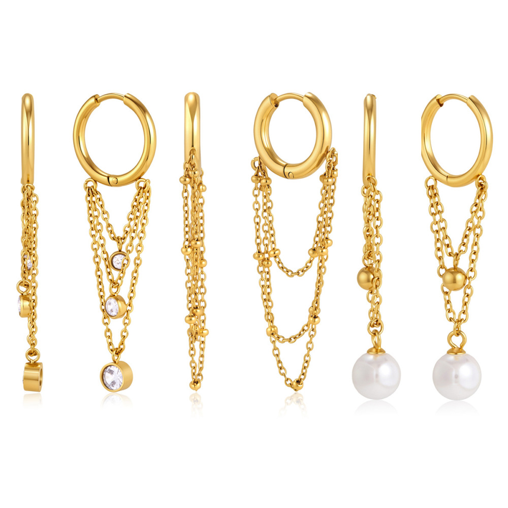 Boucles D'Oreilles Pendantes Pour Femmes, Modèle Daily Tassel, En Acier Inoxydable, Étanches, Couleur Or, De La Collection Simple Series. Image5