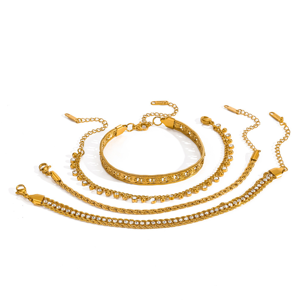 Bracelets Classiques En Acier Inoxydable Étanches, Couleur Or, Avec Strass, Pour Femmes h5Image4