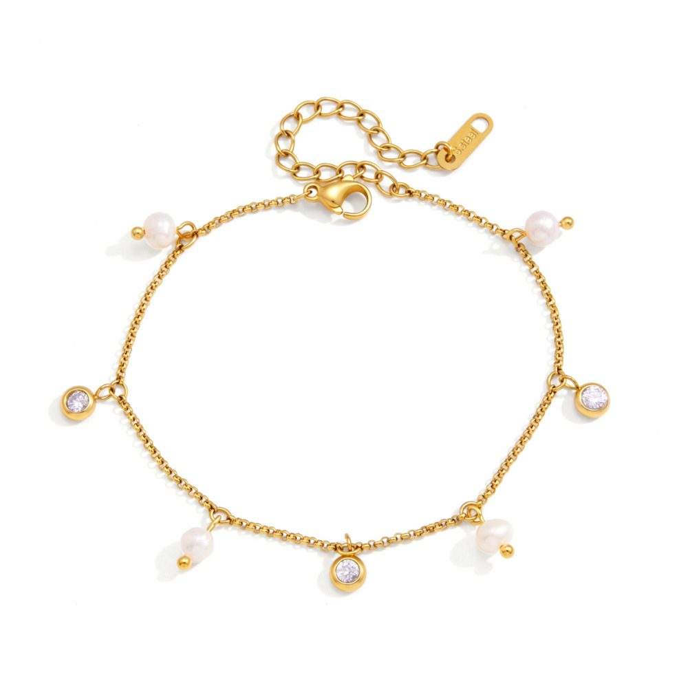 Bracelet Chaîne Pour Femme, Série Luxueuse, Forme Simple Et Irrégulière, En Acier Inoxydable, Couleur Or, Zircon, Étanche. Image5