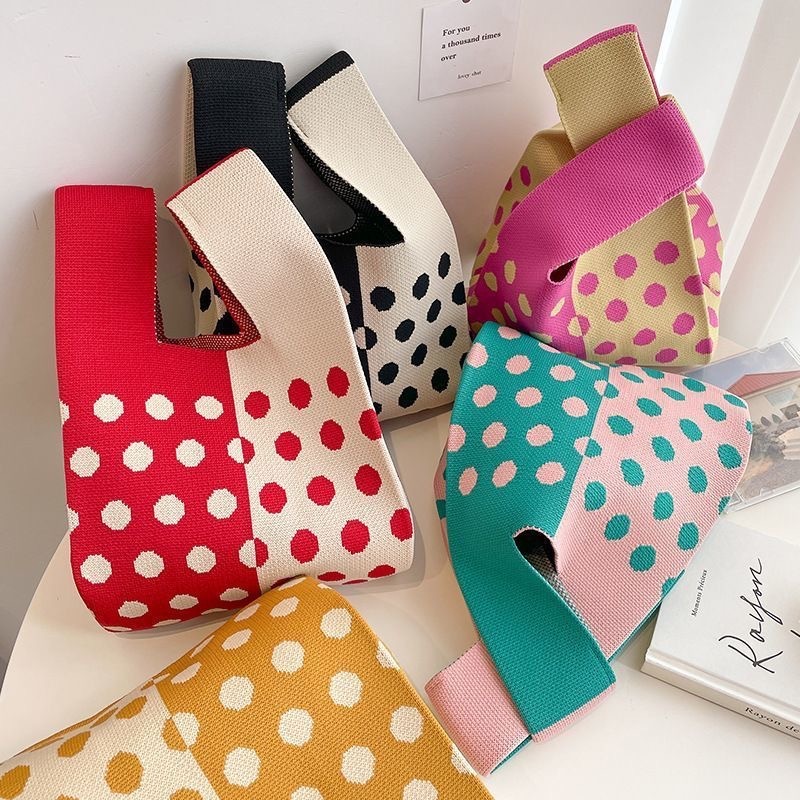 Sac Carré Pour Femme En Polyester Tissé À Pois Multicolores, Style Décontracté h5Image4