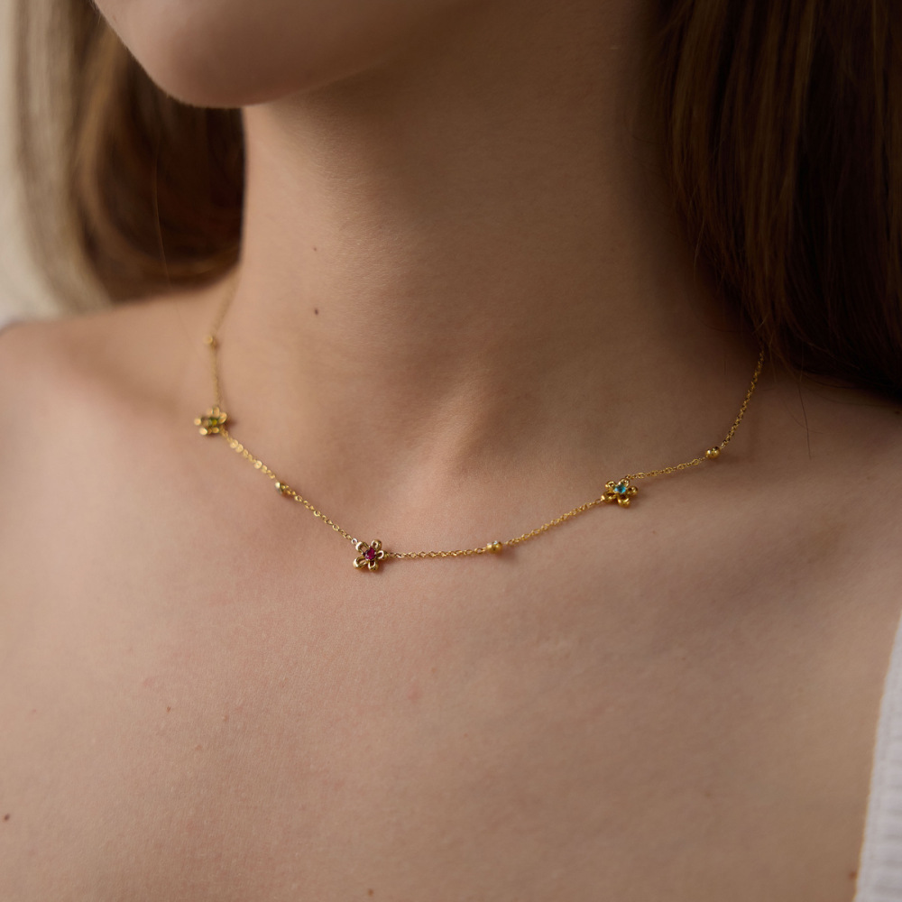 Ensembles De Colliers Pour Femmes En Acier Inoxydable, Imperméables, Couleur Or Et Zircon, Ornés De Fleurs Image3