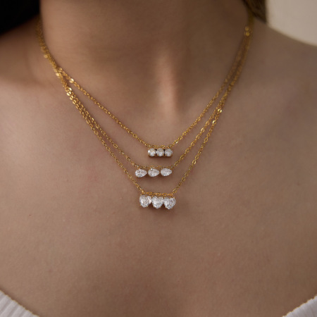 Colliers pendentifs pour femmes, collection Luxueuse, motif cœur simple en patchwork, acier inoxydable, couleur or, zircon, étanches