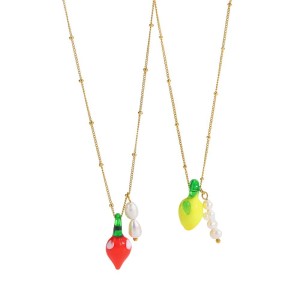 Colliers Pendentifs Pour Femmes En Acier Inoxydable Doré, Imperméables Et Ornés De Perles, Avec Fruits Glacés h5 Image5