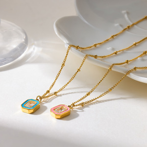 Colliers Pendentifs Pour Femmes En Acier Inoxydable Émaillé, Étanches Et Ornés De Zircon, De La Série Simple h5 Image2