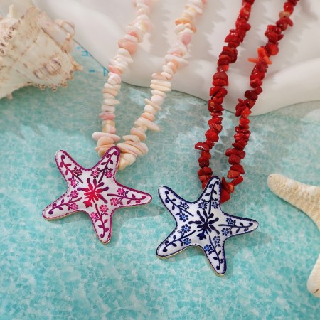 Colliers à chaîne pour femmes avec perles et étoiles de mer, style vacances océaniques 2