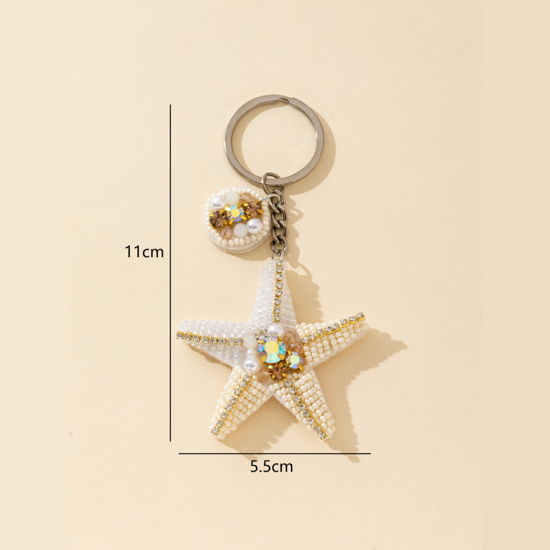 Porte-Clés Simple En Alliage, Perles Naturelles Style Océanique, Étoiles De Mer Tissées, Perles Tressées, Série Simple, En Forme D'Étoile De Mer. Image4