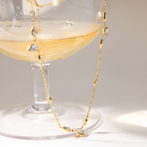 Colliers À Maillons Pour Femmes, Série Luxueuse, Élégants, En Acier Inoxydable, Couleur Or, Avec Zircon Et Pendentif Goutte. h5 Image4
