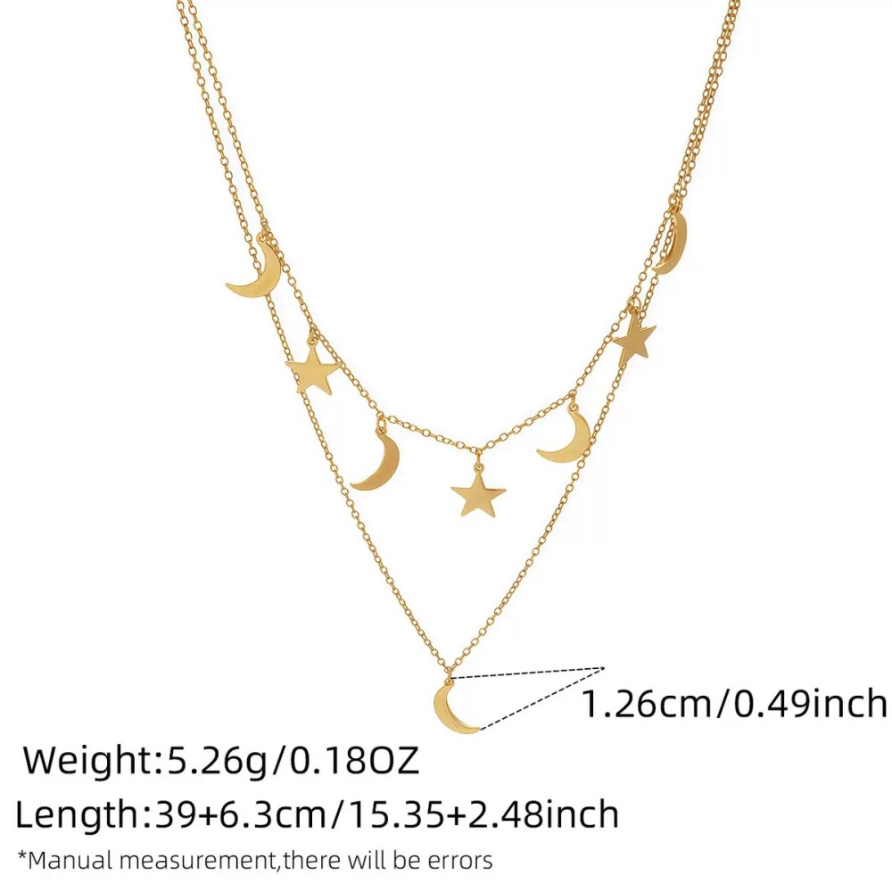 Colliers Pendentifs Femme Simples, Rétro, Étoile Et Lune, En Acier Inoxydable Étanche, Couleur Or 