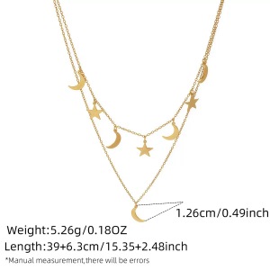 Colliers Pendentifs Femme Simples, Rétro, Étoile Et Lune, En Acier Inoxydable Étanche, Couleur Or h5 