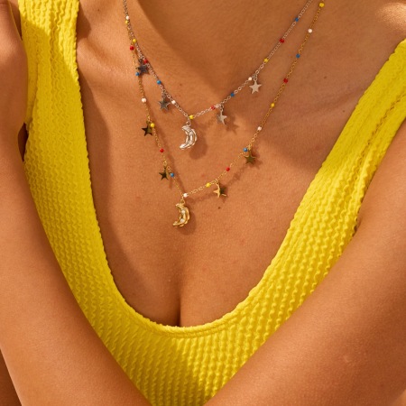 Colliers à maillons Simple Series Daily Star Chain Moon en acier inoxydable étanche couleur or pour femmes