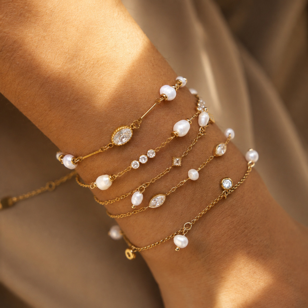 Bracelet Chaîne Pour Femme, Série Luxueuse, Forme Simple Et Irrégulière, En Acier Inoxydable, Couleur Or, Zircon, Étanche. Image3