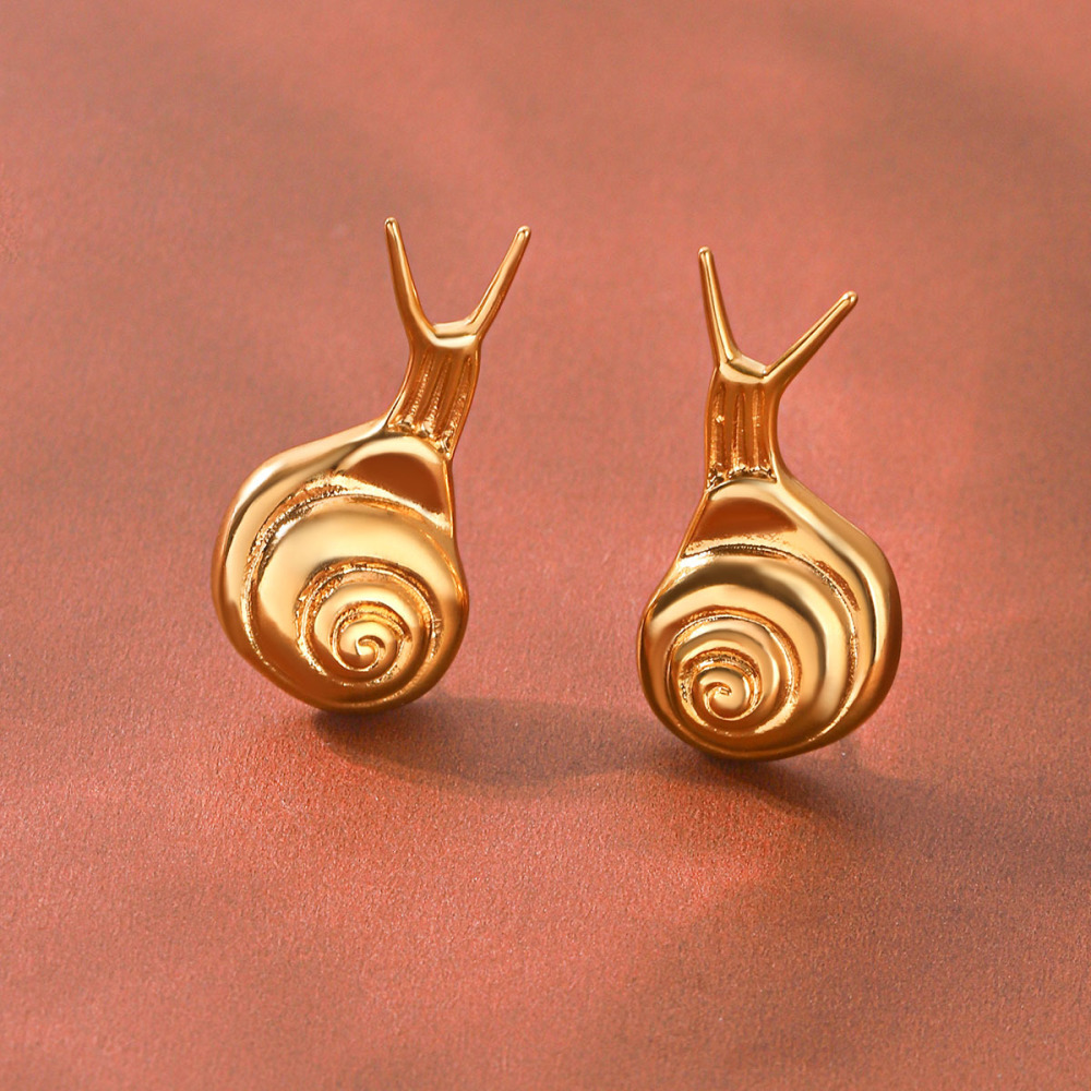 Boucles D'Oreilles Puces Pour Femmes, En Acier Inoxydable, Couleur Or, Motif Escargot Mignon, Collection Simple Series Image4