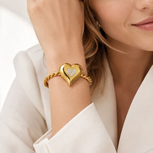 Bracelet Jonc Pour Femme, Collection Daily Heart Twist, En Acier Inoxydable, Étanche, Couleur Or h5 Image2