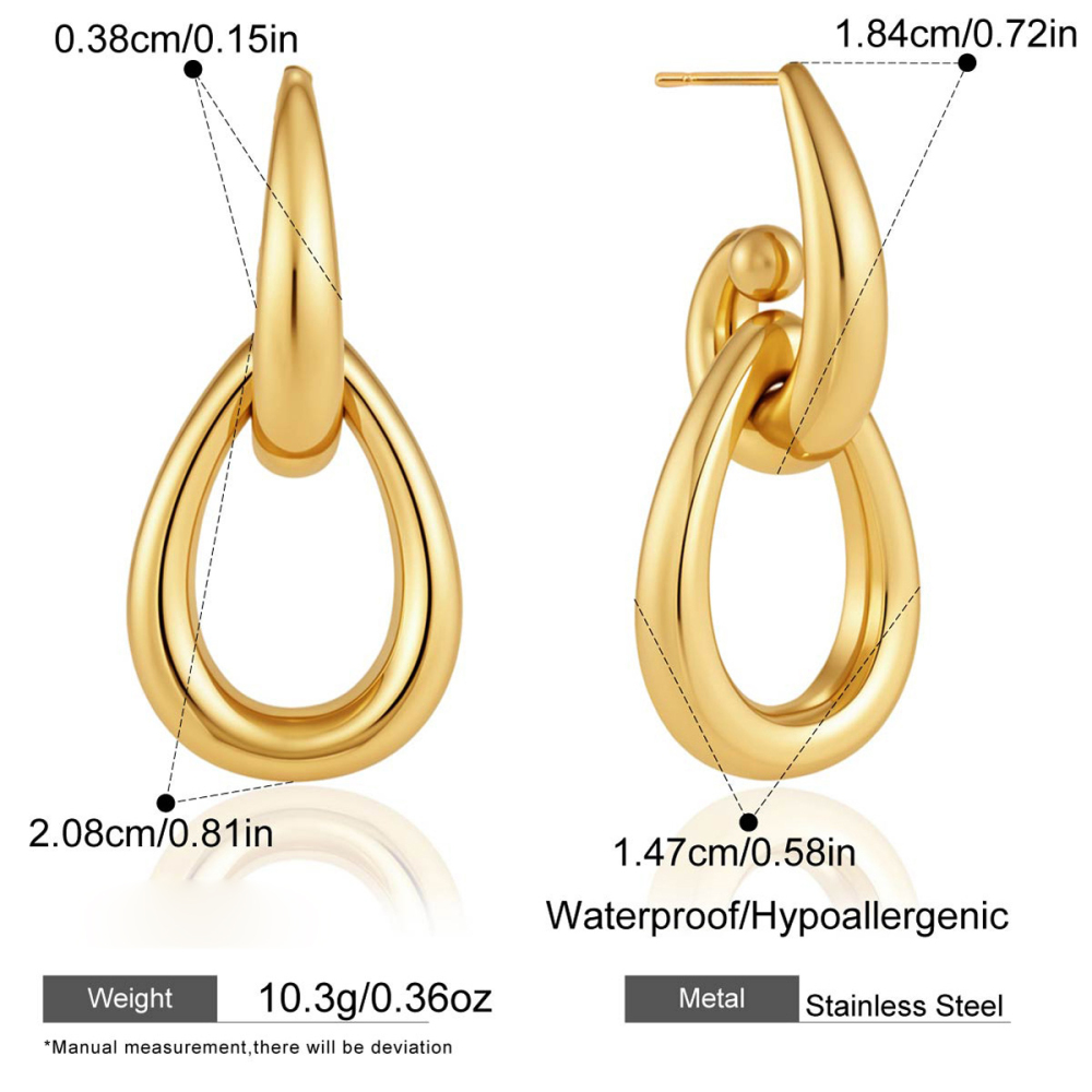 Boucles D'Oreilles Pendantes Pour Femme, Forme Elliptique, En Acier Inoxydable Doré Et Argenté, Étanches. 