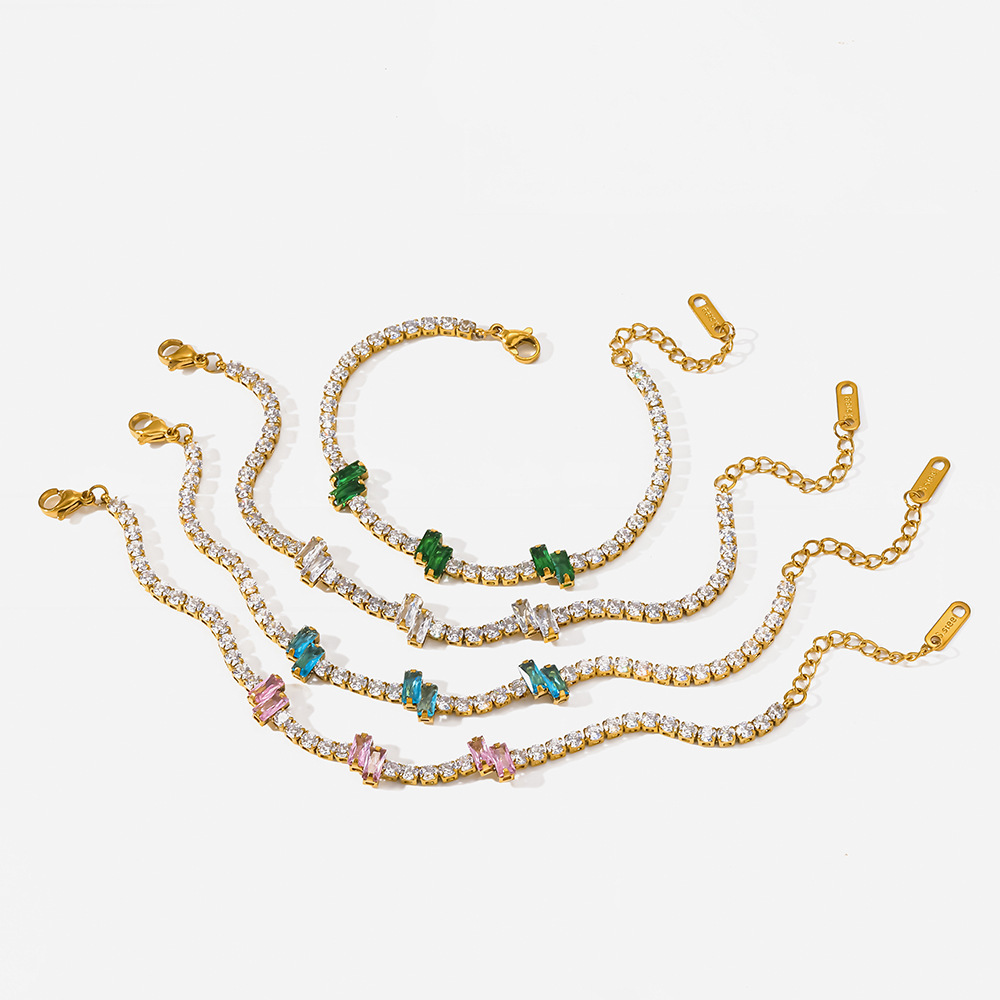Bracelets À Maillons Pour Femmes En Acier Inoxydable Étanche, Couleur Or, Avec Zircon. Image5