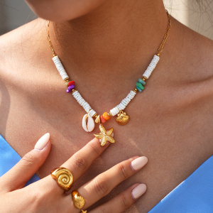 Bracelets Tressés Pour Femmes Ocean Series Daily Shell Starfish En Acier Inoxydable, Étanches, Couleur Or h5 Image5