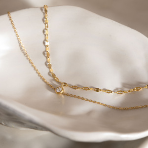 Bracelet De Cheville Simple Series Daily Chain En Acier Inoxydable Étanche Couleur Or Avec Zircon h5 Image4
