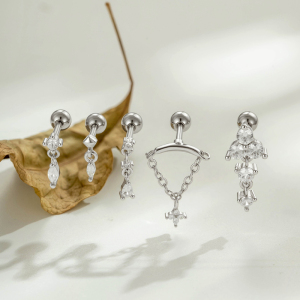Boucles D'Oreilles Piercing Pour Femme, Forme Géométrique Simple, Couleur Cuivre Doré, Zircon. h5 Image5