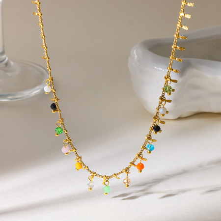 Colliers à maillons pour femmes en acier inoxydable, étanches, couleur or et zircon, avec pompon
