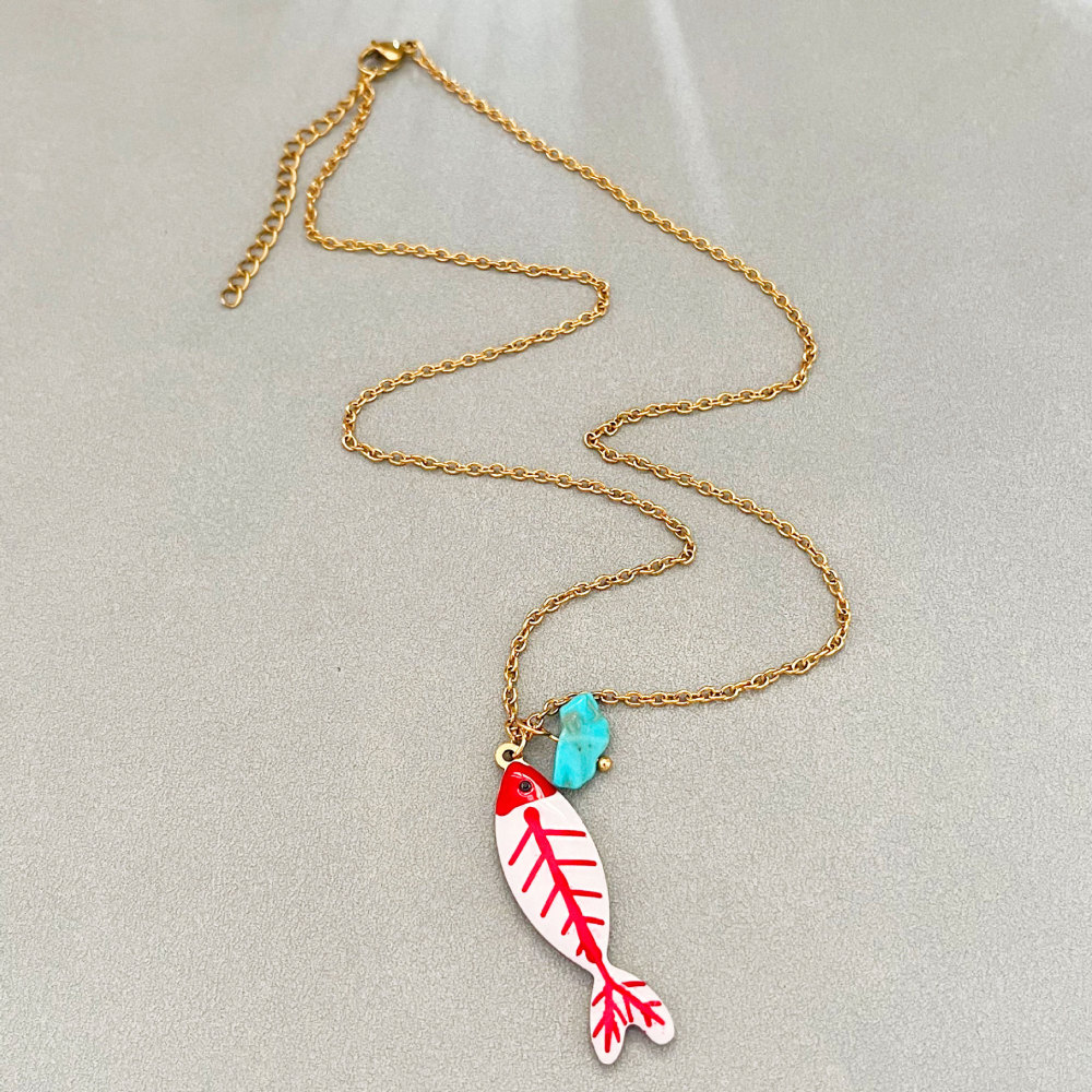 Colliers Pendentifs Pour Femmes En Acier Inoxydable, Couleur Or, Motif Poisson Émaillé, Motif Vacances Image3