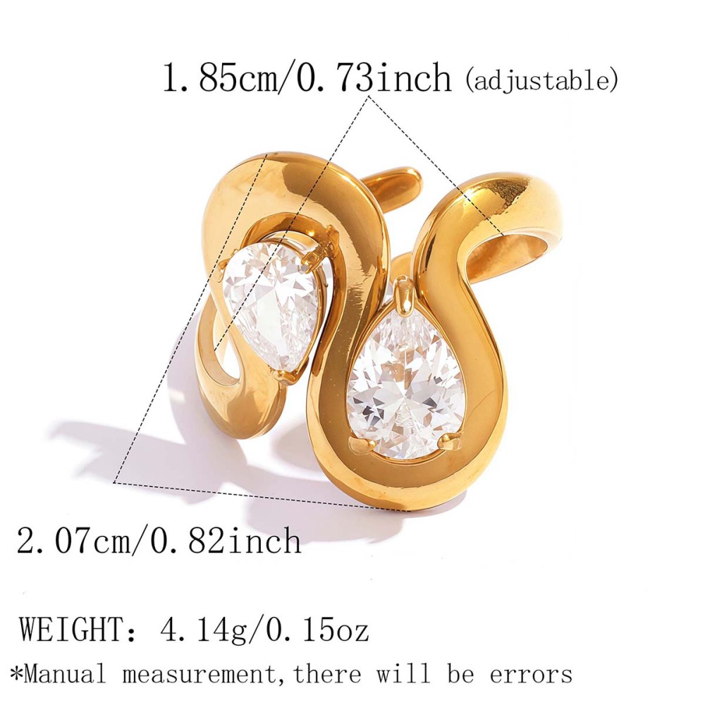 Bague De Luxe Pour Tous Les Jours, En Acier Inoxydable Étanche, Couleur Or, Forme Irrégulière, Ornée D'Un Zircon. 