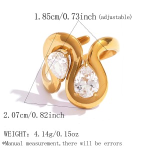 Bague De Luxe Pour Tous Les Jours, En Acier Inoxydable Étanche, Couleur Or, Forme Irrégulière, Ornée D'Un Zircon. h5 