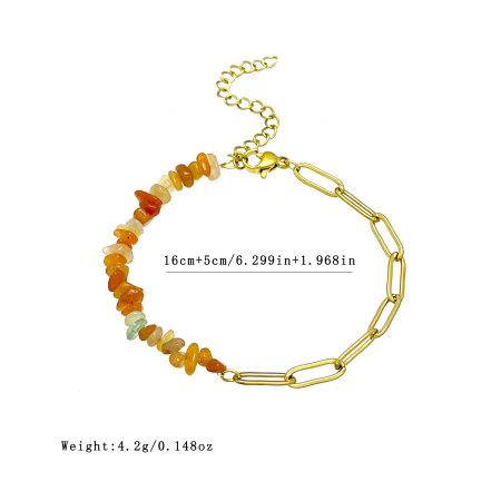 Bracelet À Perles Rétro Simple Series En Acier Inoxydable Étanche Couleur Or Et Pierres Naturelles Pour Femme 2