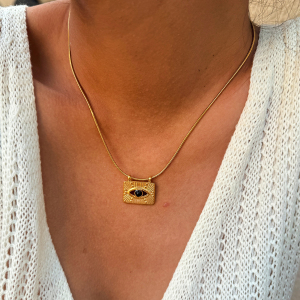 Collier Pendentif Œil De Diable Quotidien Simple Series En Acier Inoxydable Étanche Couleur Or Pour Femme h5 Image3
