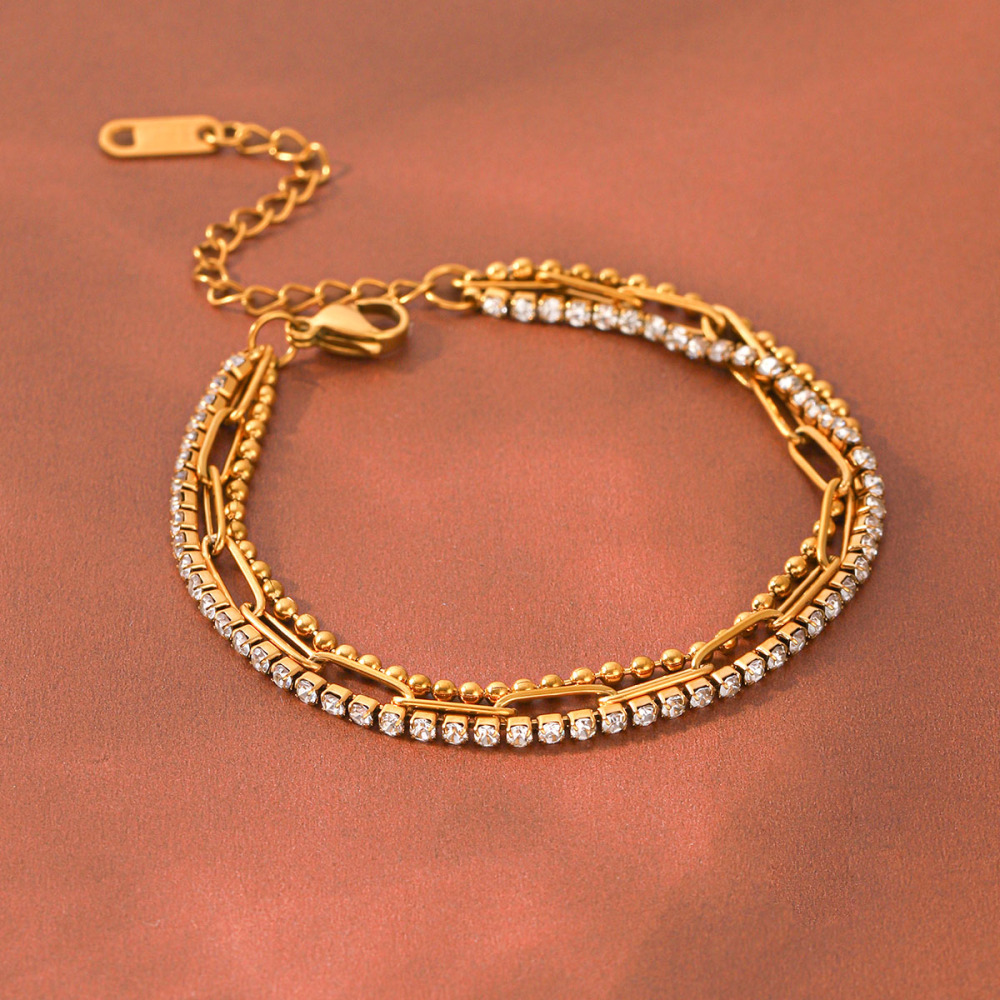Bracelet Chaîne Pour Femme Simple Series Daily Chain En Acier Inoxydable Étanche Couleur Or Avec Zircon Image5