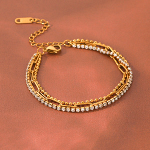 Bracelet Chaîne Pour Femme Simple Series Daily Chain En Acier Inoxydable Étanche Couleur Or Avec Zircon h5 Image5