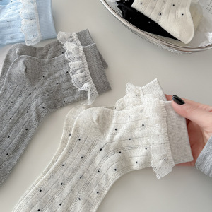 Chaussettes Mi-Mollet Élégantes À Pois, Couleur Unie, Légèrement Rebondissantes h5 Image2