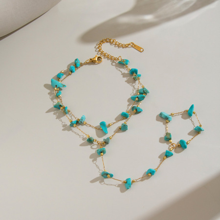 Chaîne de poignet pour femme en acier inoxydable étanche, couleur or, ornée de pierres naturelles