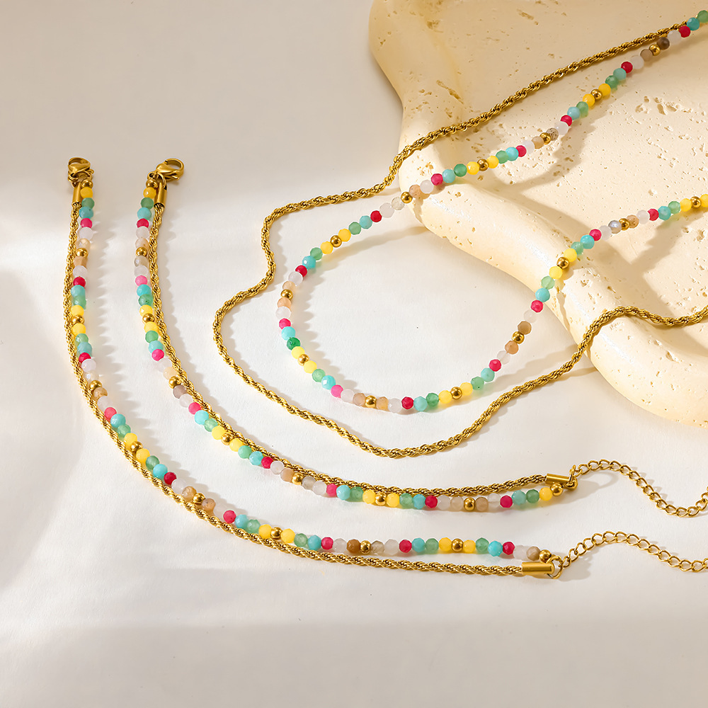 Ensembles De Bijoux Pour Femmes En Perles De Pierres Naturelles Et Acier Inoxydable Étanche Image2