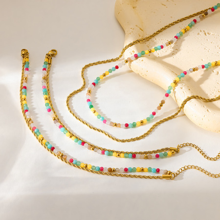Ensembles de bijoux pour femmes en perles de pierres naturelles et acier inoxydable étanche 2