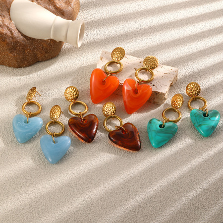 Boucles d'oreilles puces pour femmes, style rétro, motif marteau et cœur, en acier inoxydable étanche, couleur or, collection Simple Series 2