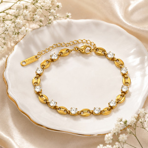 Bracelet Chaîne Simple En Acier Inoxydable Étanche Couleur Or Avec Zircon Pour Femme h5 Image3