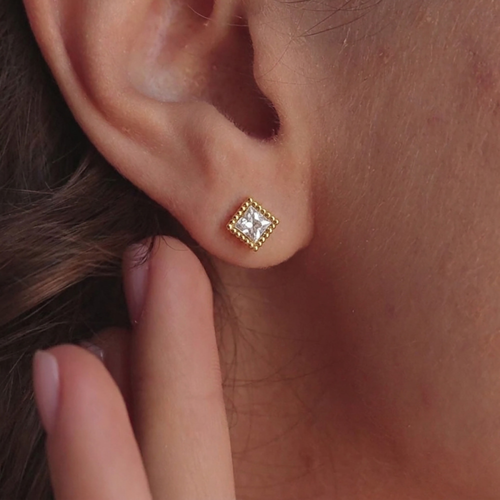 Ensembles De Colliers Pour Femmes En Acier Inoxydable Rectangulaire Étanche Couleur Or Avec Zircon Image4
