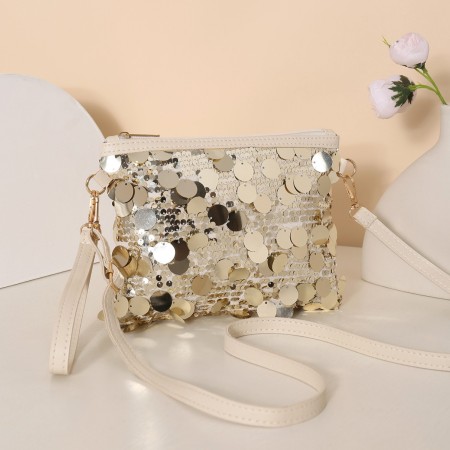 Sac carré femme en PU uni à sequins style décontracté 2
