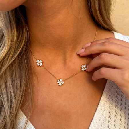 Colliers à maillons pour femmes Simple Series Daily Clover en acier inoxydable, couleur or, avec zircon, étanches