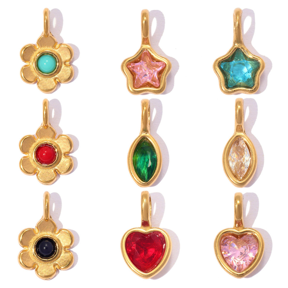 Pendentifs Pour Femmes En Acier Inoxydable, Couleur Or, Zircon, Forme Ellipse, Fleur, Étoile Et Style Diy, Collection Simple Series Image4