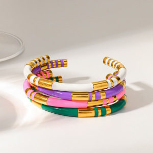 Bracelets Manchettes Étanches En Acier Inoxydable Couleur Or Pour Femmes h5 Image3