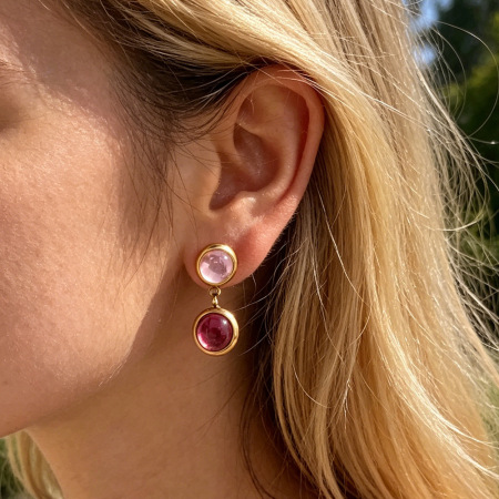Boucles d'oreilles pendantes Daily Circle en acier inoxydable étanche avec zircon coloré pour femmes 2
