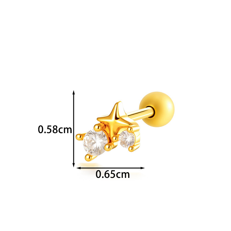 Boucles D'Oreilles Piercing Pour Femmes, Collection Simple, Motif Fleur Et Lune, Couleur Cuivre Doré Et Zircon. h5Image2