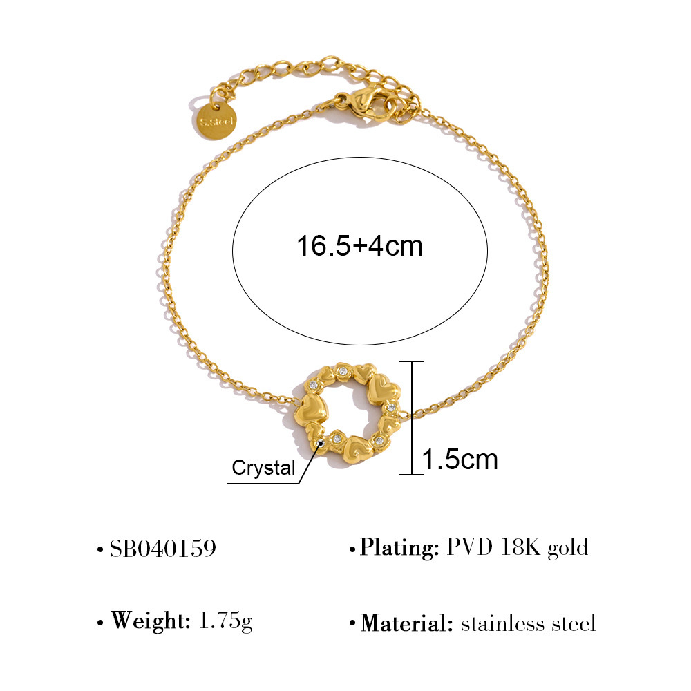 Bracelets À Breloques Pour Femmes, Série Simple, En Acier Inoxydable, Étanches, Couleur Or, Avec Strass Et Cœur. 