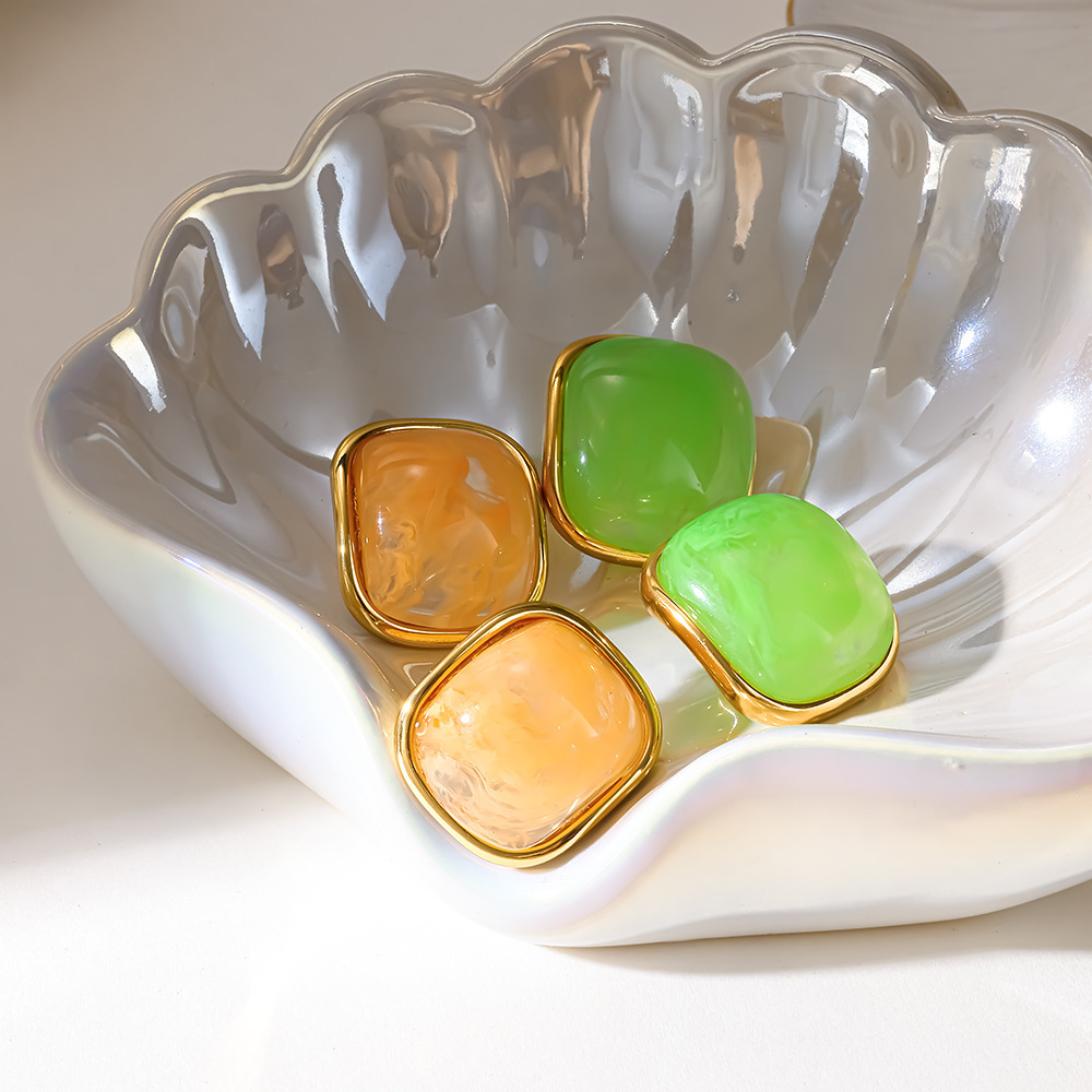 Boucles D'Oreilles Puces Pour Femmes, En Résine Et Acier Inoxydable, Étanches, De La Série Simple Image2