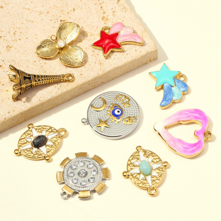 Pendentifs pour femmes en acier inoxydable, couleur or, forme irrégulière, cœur et étoile, à faire soi-même, collection classique 2