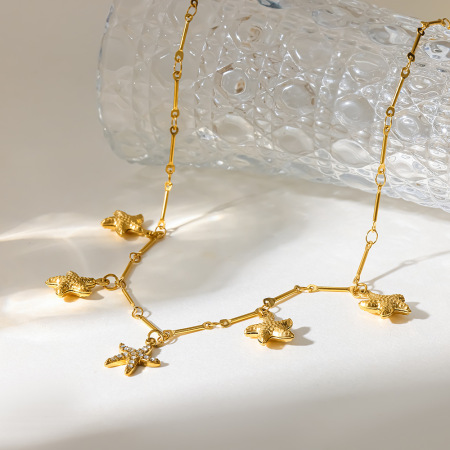 Colliers pendentifs pour femmes en acier inoxydable, étanches, couleur or, avec zircon et étoile de mer 2