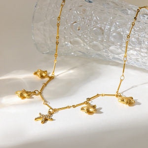 Colliers Pendentifs Pour Femmes En Acier Inoxydable, Étanches, Couleur Or, Avec Zircon Et Étoile De Mer h5 Image2