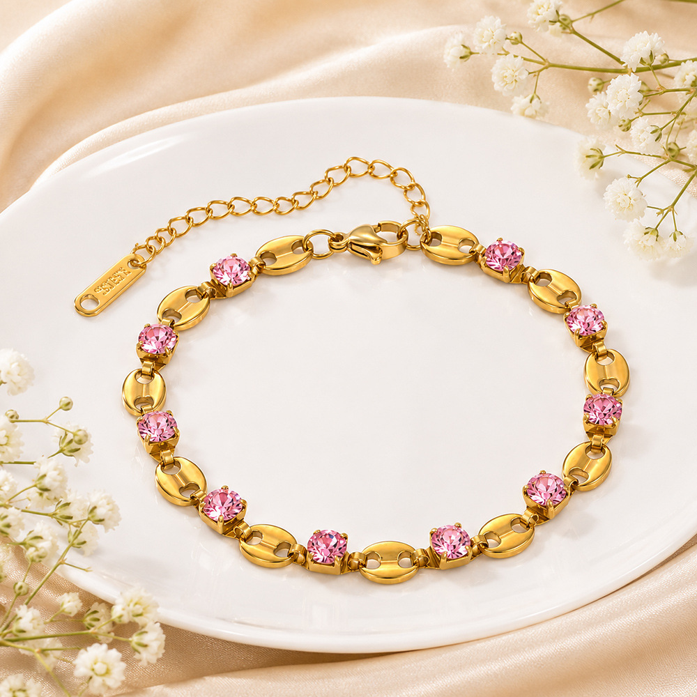 Bracelet Chaîne Simple En Acier Inoxydable Étanche Couleur Or Avec Zircon Pour Femme Image4