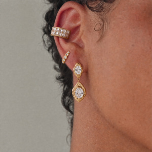 Boucles D'Oreilles Pendantes Pour Femmes, Style Rétro, En Acier Inoxydable, Étanches, Couleur Or, Avec Zircon. Collection Classique. h5 Image5